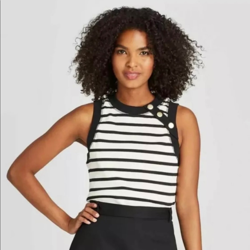 Who What Wear Target Stripe Ribbed Button Tank Top Size XS Extra Small NWOT